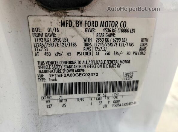 1FTBF2A60GEC02372 2016 FORD F250 White Widok komory silnika
