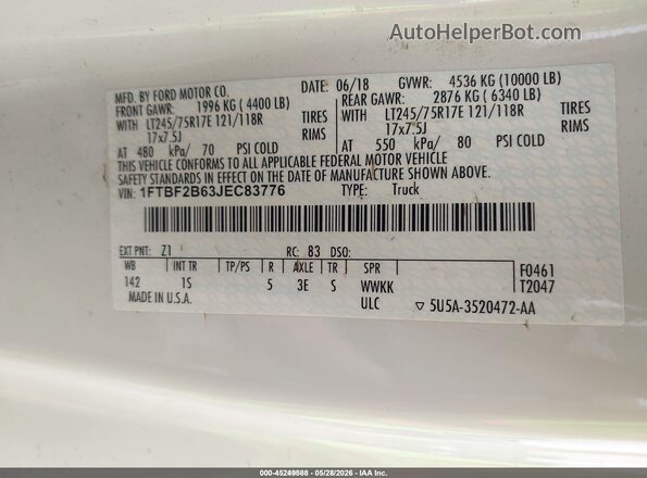 1FTBF2B63JEC83776 2018 FORD F-250 White Вид підкапотного простору