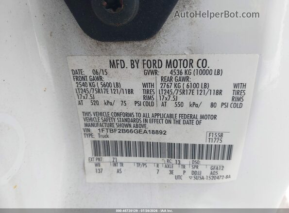1FTBF2B66GEA18892 2016 FORD F-250 White Engine compartment view