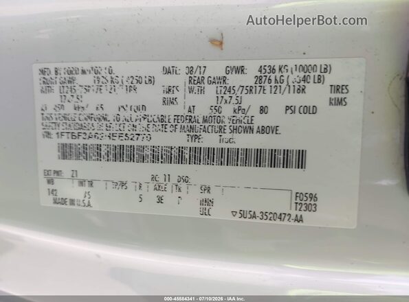 1FTBF3A62HEE52770 2017 FORD F350 White Widok komory silnika