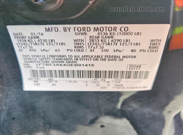 1FTBF3A64GEB91415 2016 FORD F350 Black VIN sticker view