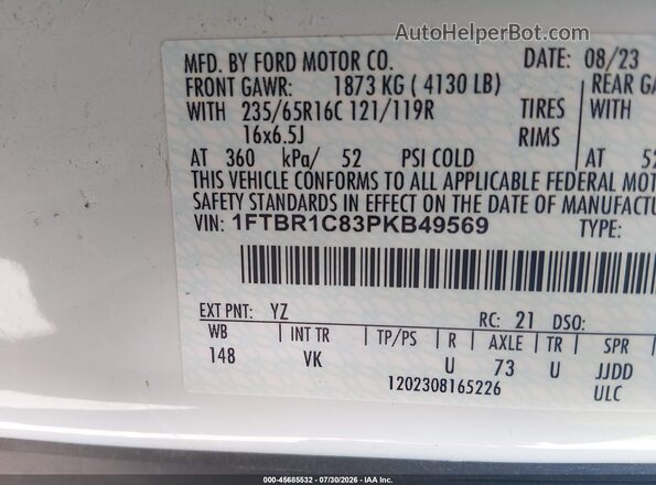 1FTBR1C83PKB49569 2023 FORD TRANSIT-250 White Вид підкапотного простору