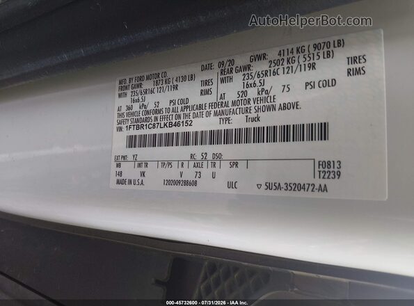 1FTBR1C87LKB46152 2020 FORD TRANSIT-250 White Engine compartment view