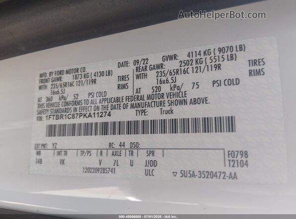 1FTBR1C87PKA11274 2023 FORD TRANSIT-250 White Вид підкапотного простору