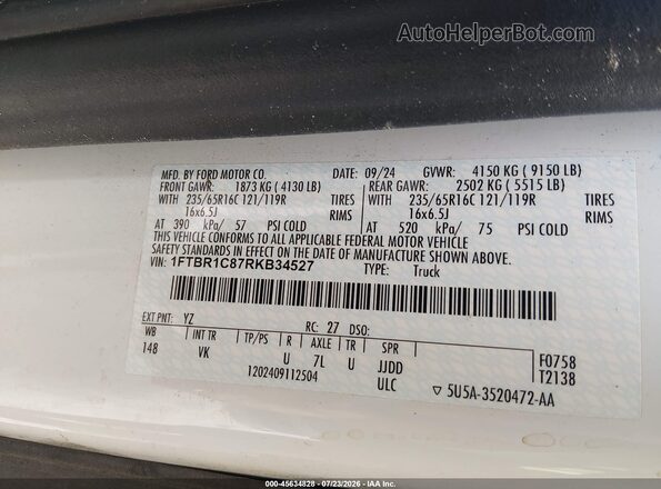 1FTBR1C87RKB34527 2024 FORD TRANSIT-250 White Vista del compartimento del motor