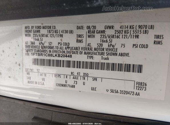 1FTBR1C88LKB20448 2020 FORD TRANSIT-250 White Widok komory silnika