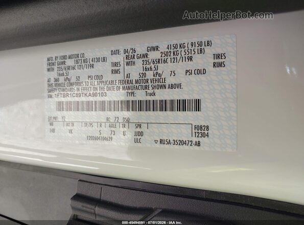 1FTBR1C89TKA90103 2026 FORD TRANSIT-250 White Widok komory silnika