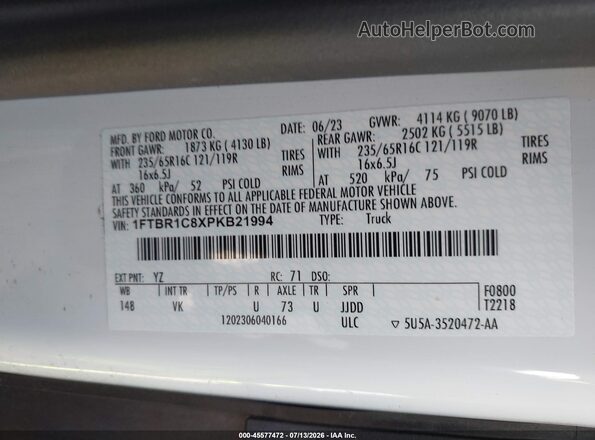 1FTBR1C8XPKB21994 2023 FORD TRANSIT-250 White Вид підкапотного простору