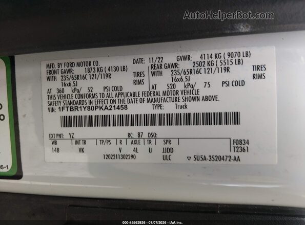 1FTBR1Y80PKA21458 2023 FORD TRANSIT-250 White Engine compartment view
