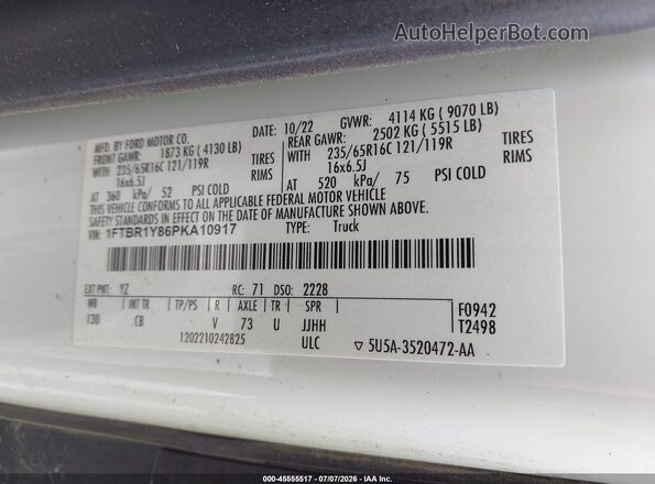 1FTBR1Y86PKA10917 2023 FORD TRANSIT-250 White Vista del compartimento del motor