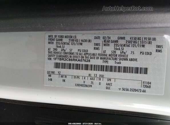 1FTBR2C86RKA07628 2024 FORD TRANSIT-250 White ძრავის განყოფილების ხედი