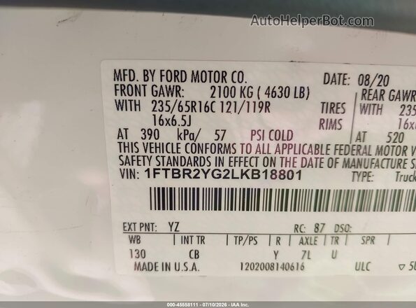 1FTBR2YG2LKB18801 2020 FORD TRANSIT-250 White ძრავის განყოფილების ხედი
