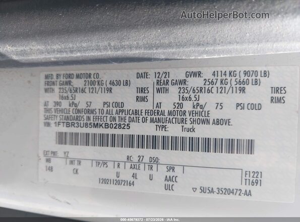 1FTBR3U85MKB02825 2021 FORD TRANSIT-250 White Շարժիչի բաժամունքի տեսք