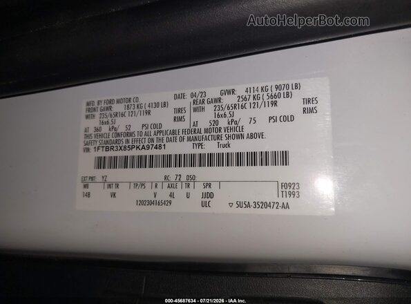 1FTBR3X85PKA97481 2023 FORD TRANSIT-250 White ძრავის განყოფილების ხედი