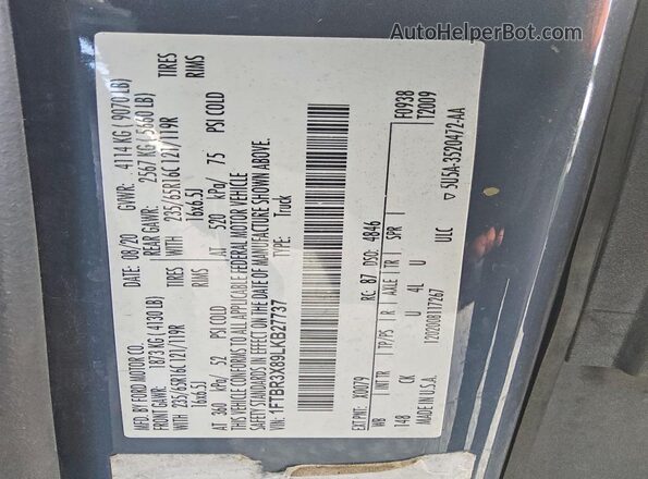 1FTBR3X89LKB27737 2020 FORD TRANSIT Серый Вид наклейки с VIN-кодом
