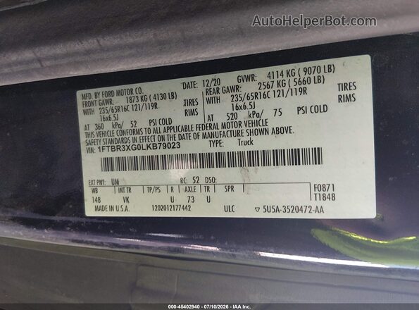 1FTBR3XG0LKB79023 2020 FORD TRANSIT-250 Черный Вид подкапотного пространства