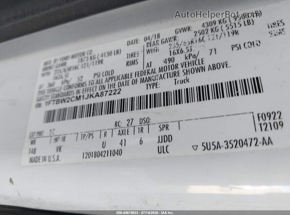 1FTBW2CM1JKA87222 2018 FORD TRANSIT-350 Белый Вид подкапотного пространства