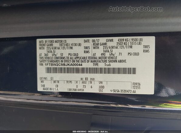 1FTBW2CM8JKA00044 2018 FORD TRANSIT-350 Black Вид підкапотного простору