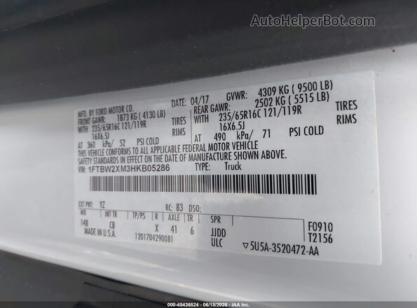 1FTBW2XM3HKB05286 2017 FORD TRANSIT-350 White Engine compartment view