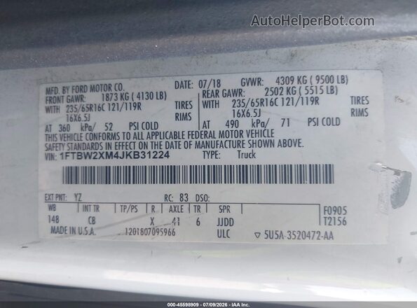 1FTBW2XM4JKB31224 2018 FORD TRANSIT-350 White ძრავის განყოფილების ხედი