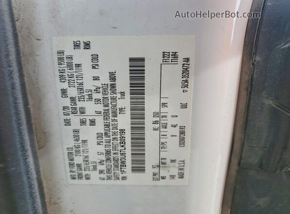 1FTBW3U87LKB09198 2020 FORD TRANSIT White Вид наклейки з VIN-кодом