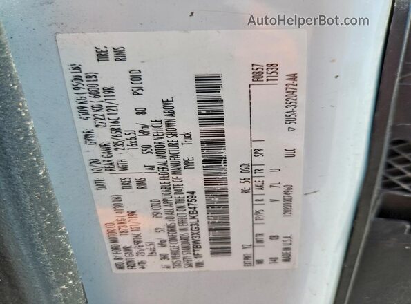 1FTBW3XG3LKB47594 2020 FORD TRANSIT White Вид наклейки з VIN-кодом