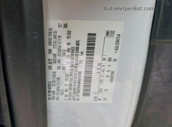 1FTBW3XK4NKA14186 2022 FORD TRANSIT White Вид наклейки з VIN-кодом