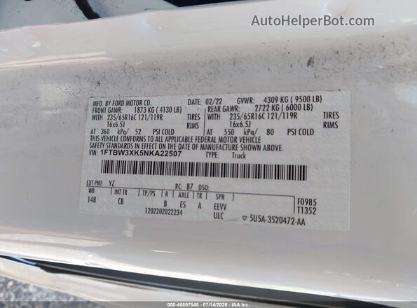 1FTBW3XK5NKA22507 2022 FORD E-TRANSIT-350 CARGO VAN White Engine compartment view