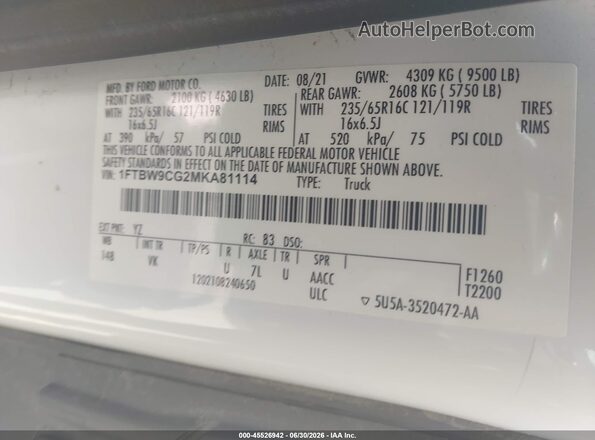 1FTBW9CG2MKA81114 2021 FORD TRANSIT-350 White ძრავის განყოფილების ხედი