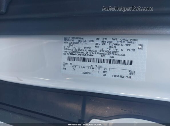 1FTBW9CM9TKA11646 2026 FORD E-TRANSIT-350 CARGO White Widok komory silnika