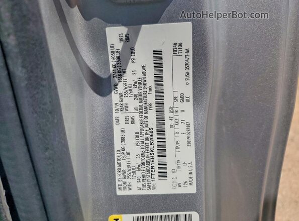 1FTER1EH5KLB20605 2019 FORD RANGER Silver Вид наклейки з VIN-кодом