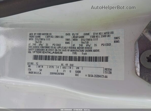 1FTER1EH7KLA50539 2019 FORD RANGER White ძრავის განყოფილების ხედი