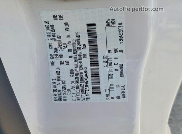 1FTER1FH2KLA45053 2019 FORD RANGER White ძრავის განყოფილების ხედი