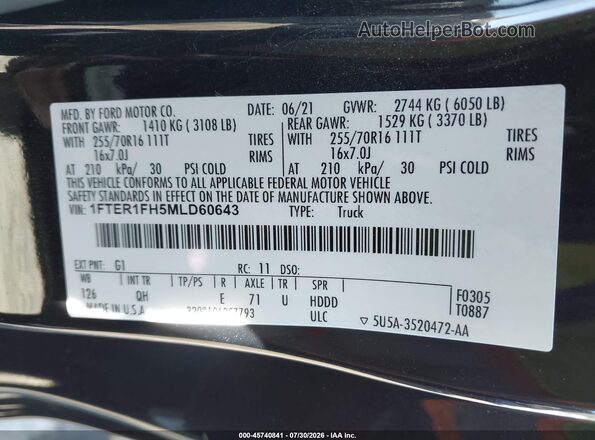 1FTER1FH5MLD60643 2021 FORD RANGER Black Вид підкапотного простору