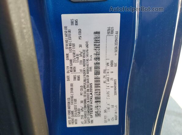 1FTER1FH7KLA35585 2019 FORD RANGER Blue ძრავის განყოფილების ხედი