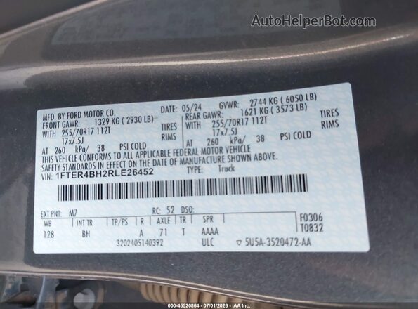 1FTER4BH2RLE26452 2024 FORD RANGER Серый Вид подкапотного пространства