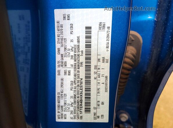 1FTER4BHXSLE57874 2025 FORD RANGER Blue Vista del compartimento del motor