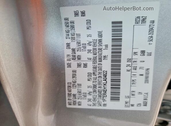 1FTER4EH1KLA04822 2019 FORD RANGER Silver ძრავის განყოფილების ხედი