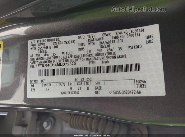 1FTER4EH4MLD72320 2021 FORD RANGER Gray Вид підкапотного простору