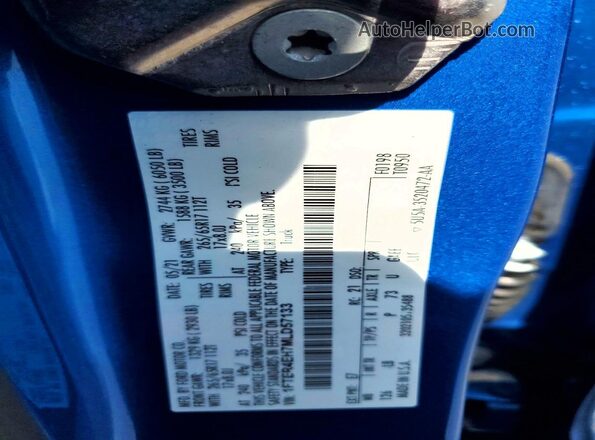 1FTER4EH7MLD57133 2021 FORD RANGER Blue Vista de la etiqueta del VIN