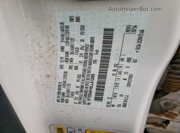1FTER4FH0LLA12085 2020 FORD RANGER White VIN կոդի պիտակի տեսք