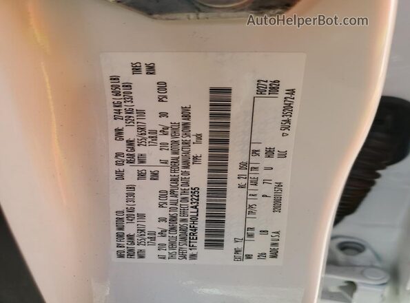 1FTER4FH0LLA32255 2020 FORD RANGER White Vista de la etiqueta del VIN