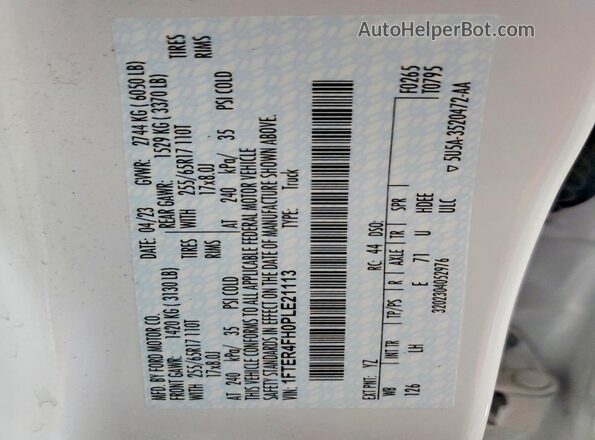 1FTER4FH0PLE21113 2023 FORD RANGER White Vista del compartimento del motor