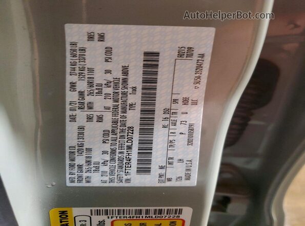 1FTER4FH1MLD07228 2021 FORD RANGER Gray Вид наклейки з VIN-кодом