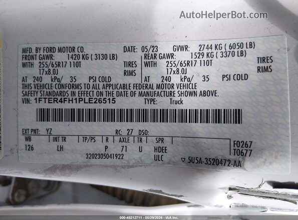 1FTER4FH1PLE26515 2023 FORD RANGER White ძრავის განყოფილების ხედი