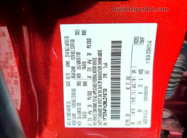 1FTER4FH2MLD19730 2021 FORD RANGER Red Vista del compartimento del motor