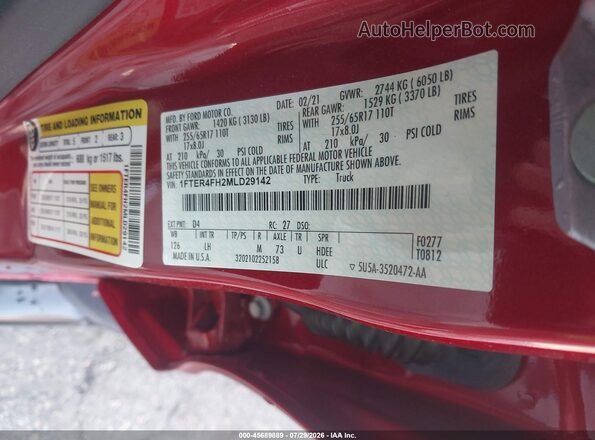 1FTER4FH2MLD29142 2021 FORD RANGER Красный Вид подкапотного пространства