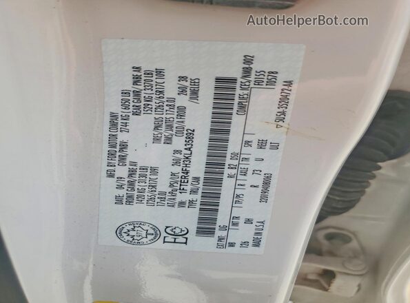 1FTER4FH3KLA35892 2019 FORD RANGER White ძრავის განყოფილების ხედი