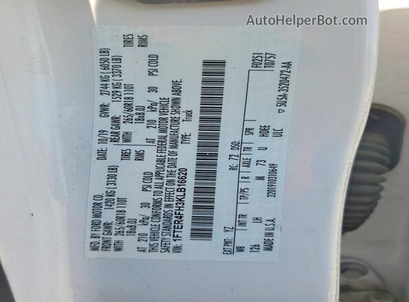 1FTER4FH3KLB16620 2019 FORD RANGER White Vista del compartimento del motor