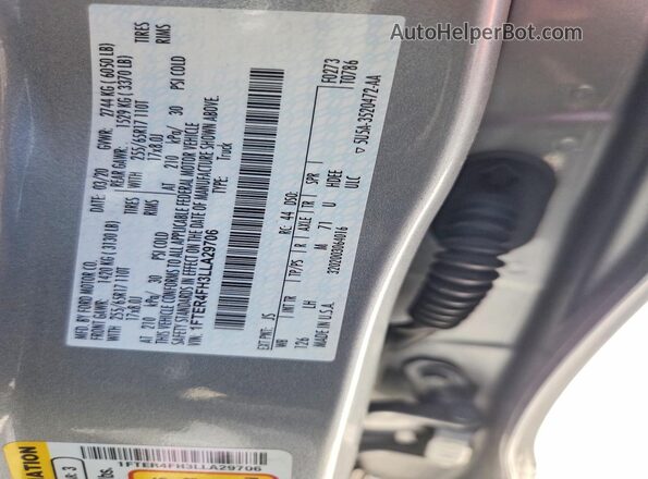 1FTER4FH3LLA29706 2020 FORD RANGER Серебряный Вид подкапотного пространства